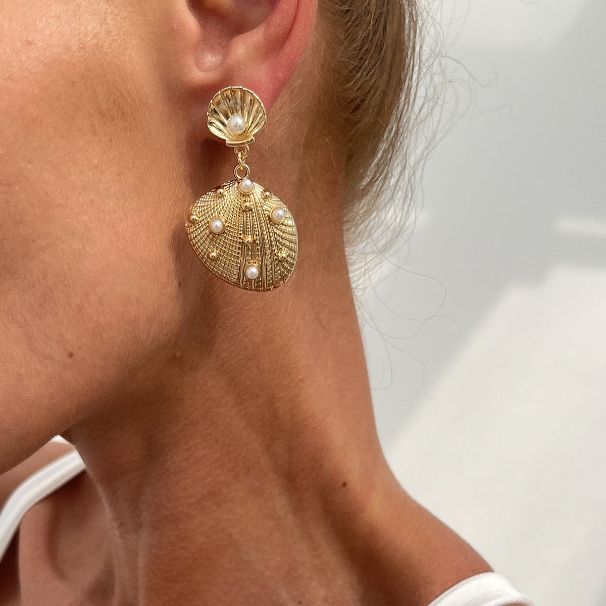 Boho Pearl Inlaid Shell Dangle Earrings