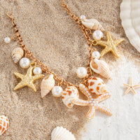Thumbnail for Boho Pearl Inlaid Starfish Conch Tassel Anklet - ArtGalleryZen