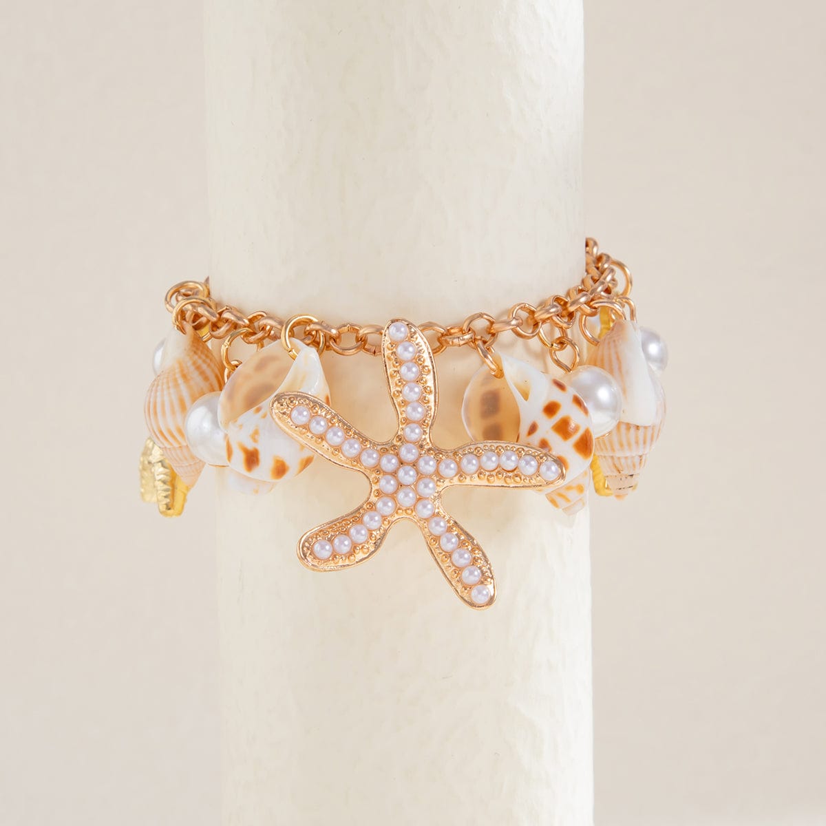 Boho Pearl Inlaid Starfish Conch Tassel Anklet - ArtGalleryZen