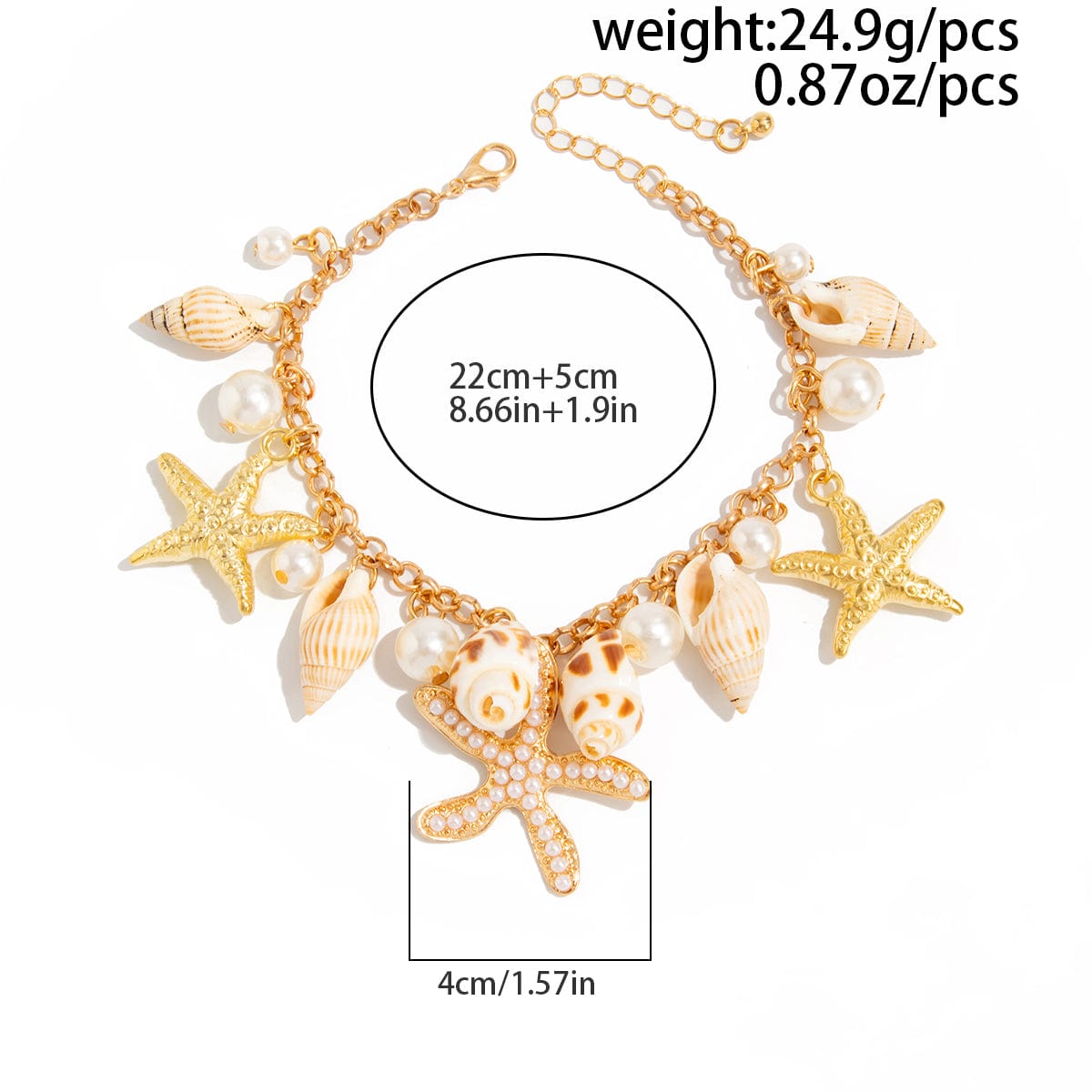 Boho Pearl Inlaid Starfish Conch Tassel Anklet - ArtGalleryZen