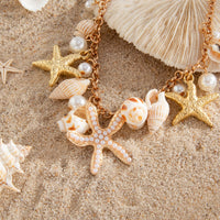 Thumbnail for Boho Pearl Inlaid Starfish Conch Tassel Anklet - ArtGalleryZen