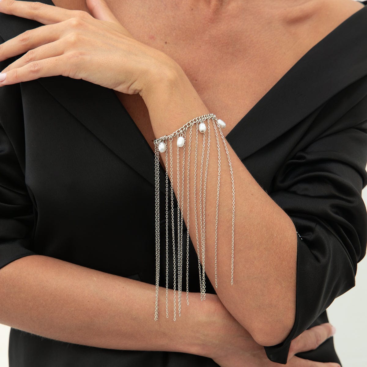 Boho Pearl Long Chain Tassel Bracelet - ArtGalleryZen