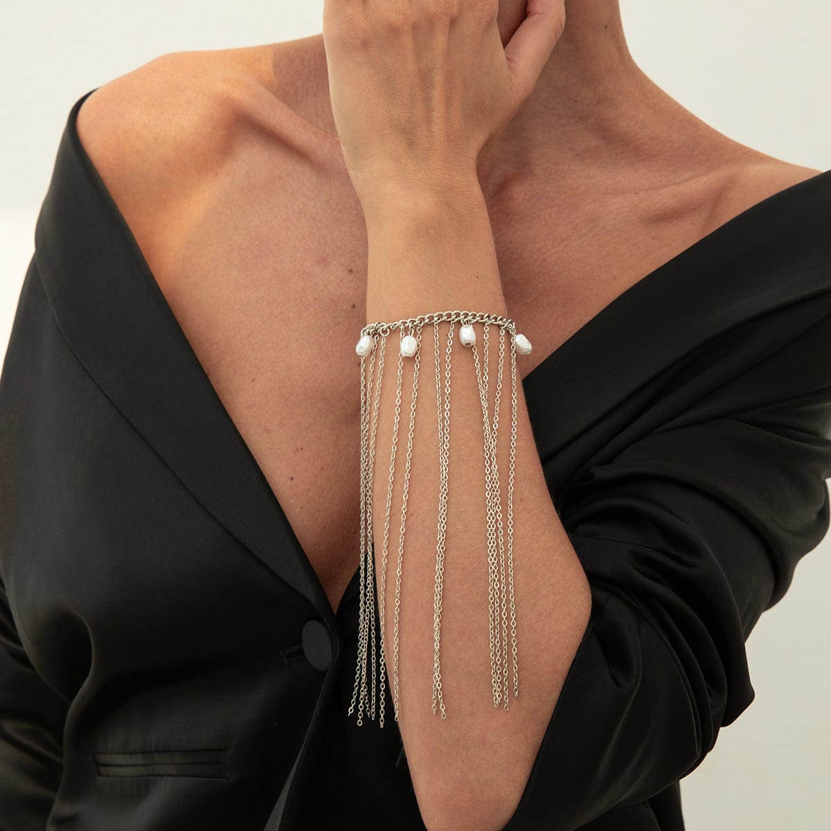 Boho Pearl Long Chain Tassel Bracelet - ArtGalleryZen