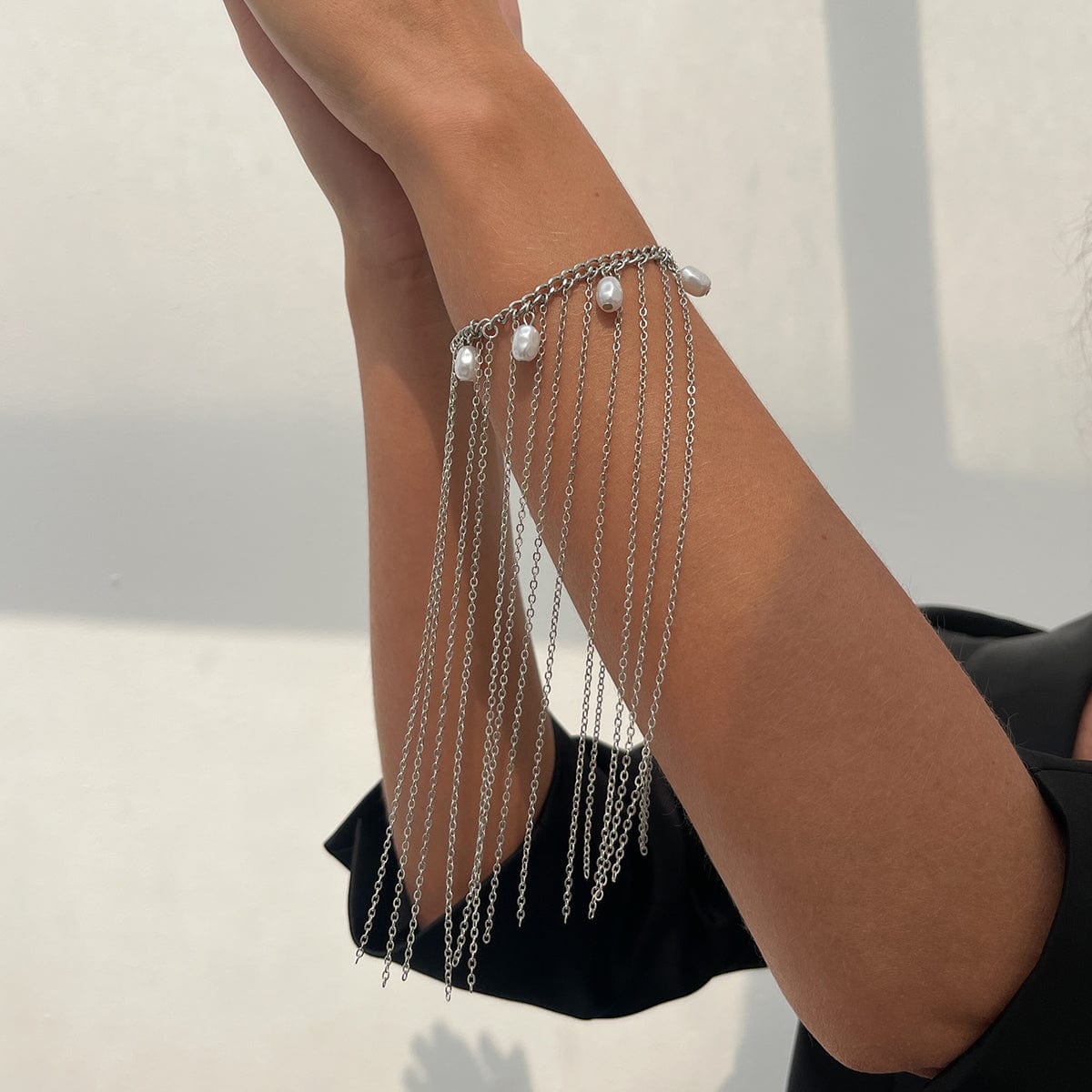 Boho Pearl Long Chain Tassel Bracelet - ArtGalleryZen