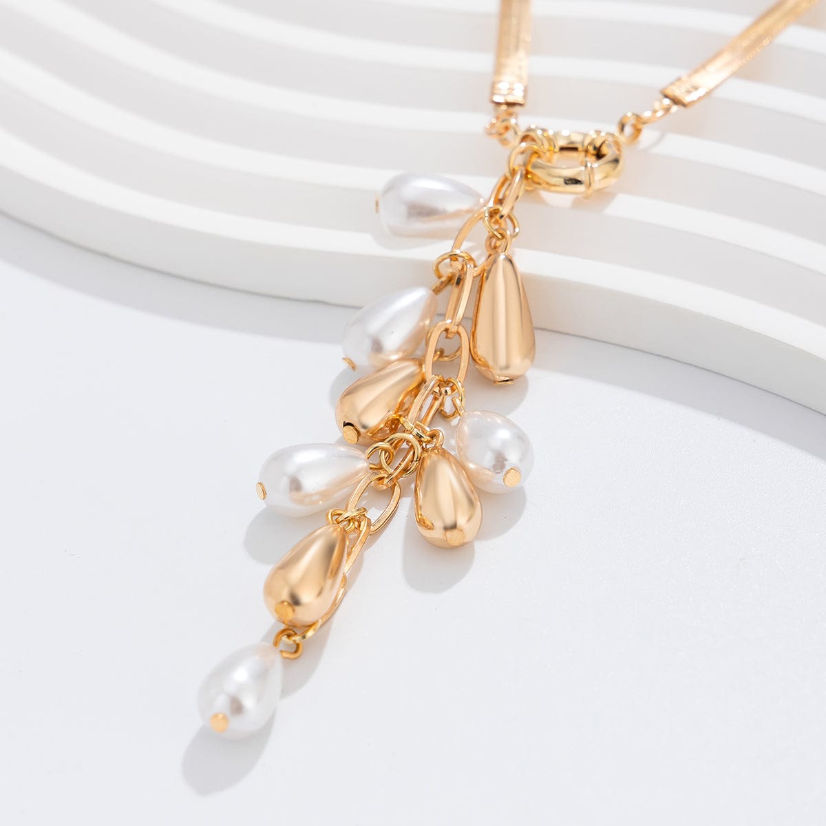 Boho Pearl Waterdrop Tassel Herringbone Necklace