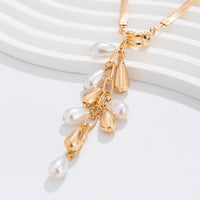 Thumbnail for Boho Pearl Waterdrop Tassel Herringbone Necklace