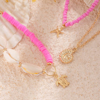 Thumbnail for Boho Pink 3Pcs Conch Starfish Turtle Charm Seed Bead Anklet Set