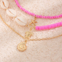 Thumbnail for Boho Pink Conch Starfish Turtle Pendant Seed Bead Necklace Set - ArtGalleryZen
