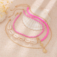 Thumbnail for Boho Pink Conch Starfish Turtle Pendant Seed Bead Necklace Set - ArtGalleryZen