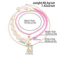 Thumbnail for Boho Pink Conch Starfish Turtle Pendant Seed Bead Necklace Set - ArtGalleryZen