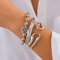 Thumbnail for Boho Relief Round Disk Charm Ball Chain Hollow Bangle Bracelet Set