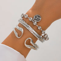 Thumbnail for Boho Relief Round Disk Charm Ball Chain Hollow Bangle Bracelet Set