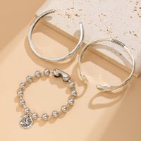 Thumbnail for Boho Relief Round Disk Charm Ball Chain Hollow Bangle Bracelet Set