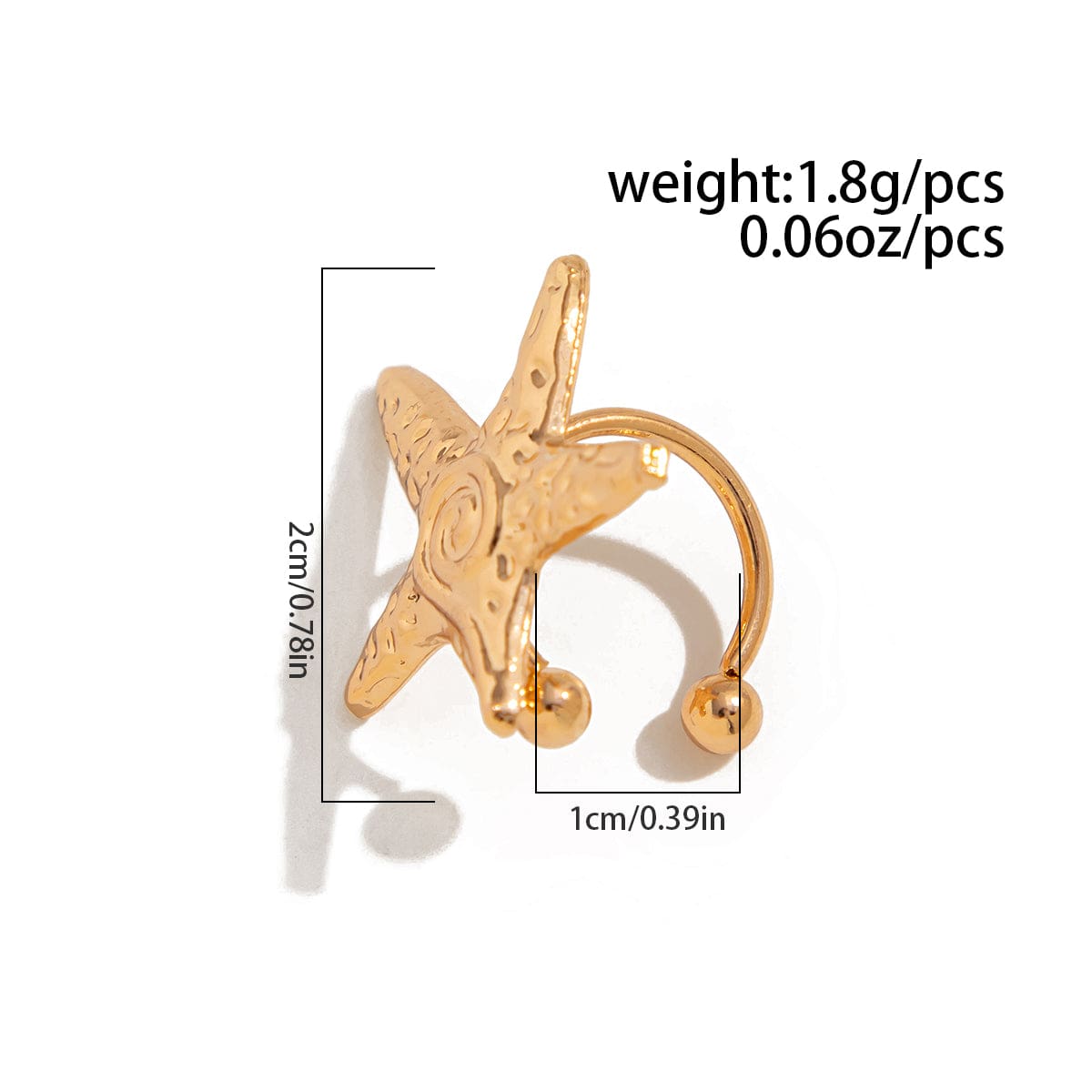 Boho Relief Spiral Starfish Ear Cuff Earring