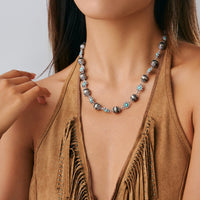 Thumbnail for Boho Rhinestone Turquoise Flower Antique Silver Beaded Chain Necklace - ArtGalleryZen