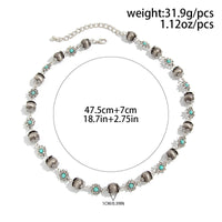 Thumbnail for Boho Rhinestone Turquoise Flower Antique Silver Beaded Chain Necklace - ArtGalleryZen