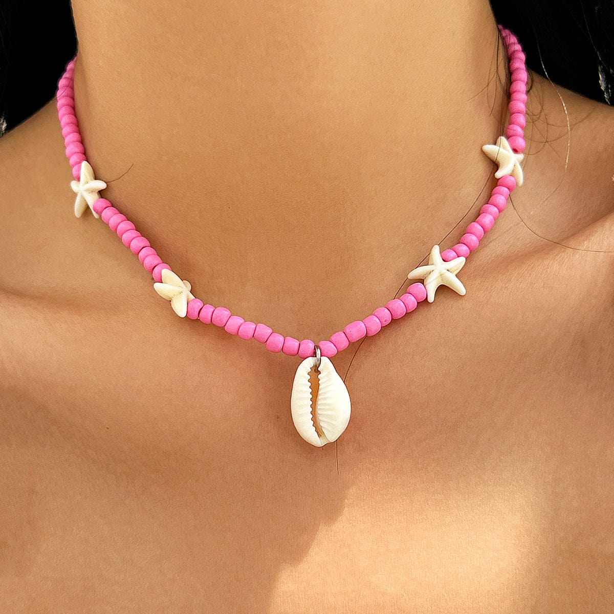 Boho Shell Starfish Charm Seed Beaded Necklace