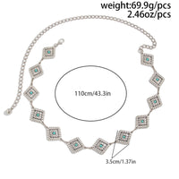 Thumbnail for Boho Silver Plated Turquoise Inlaid Square Waist Chain - ArtGalleryZen