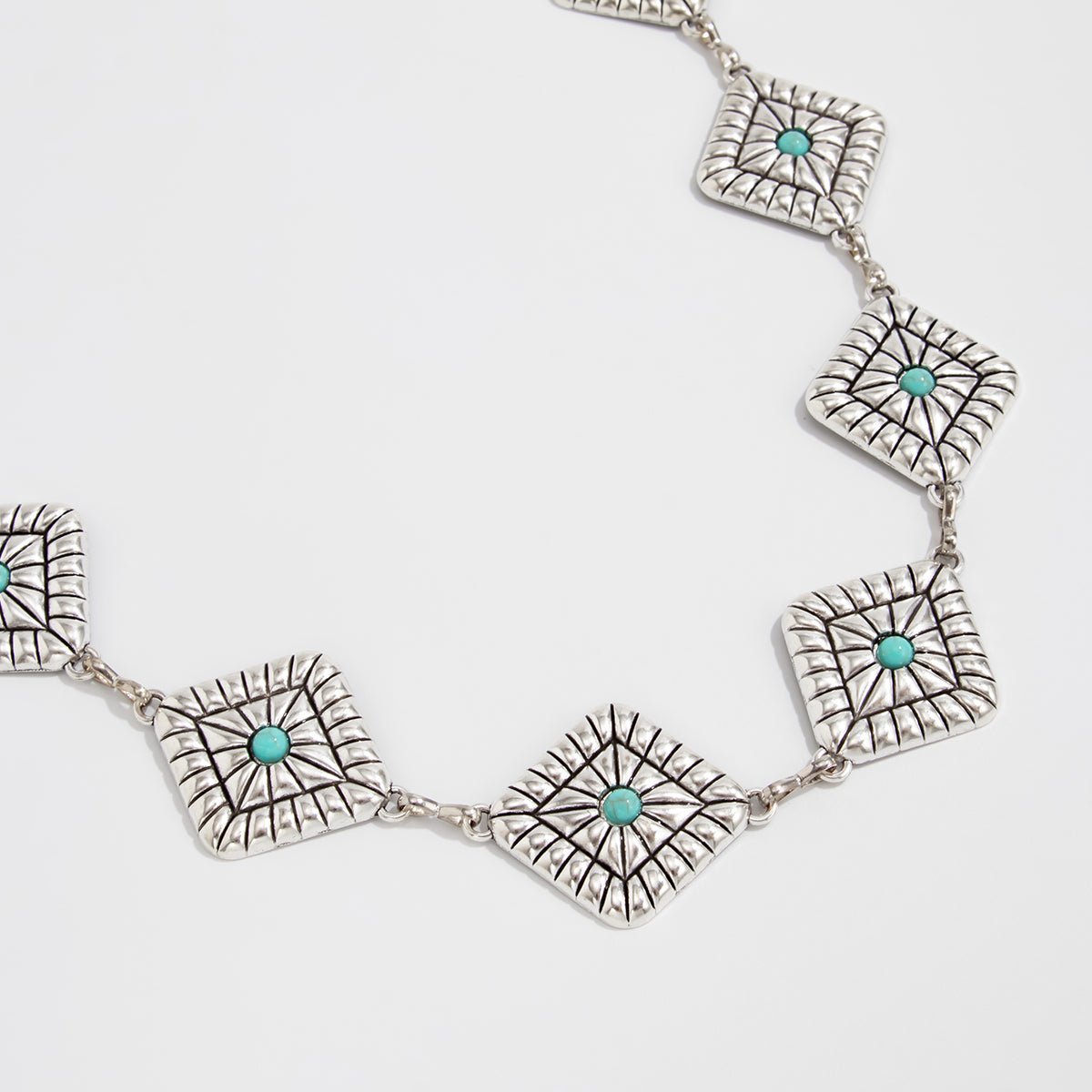 Boho Silver Plated Turquoise Inlaid Square Waist Chain - ArtGalleryZen