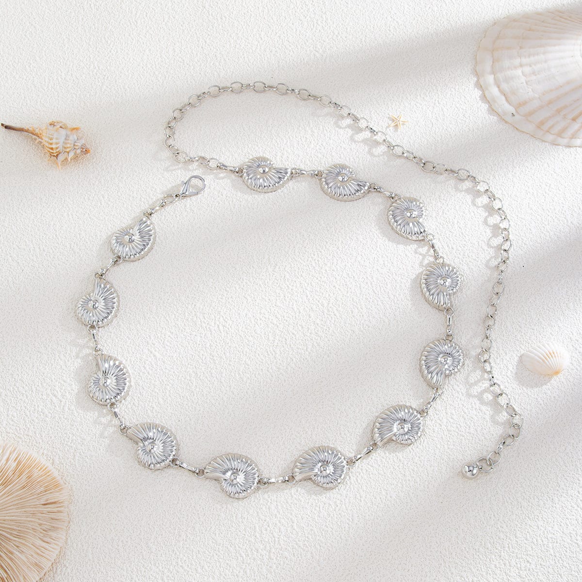 Boho Silver Tone Chunky Conch Waist Chain - ArtGalleryZen