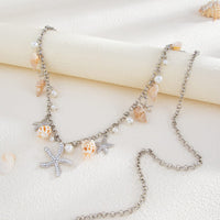 Thumbnail for Boho Silver Tone Pearl Conch Starfish Tassel Waist Chain - ArtGalleryZen