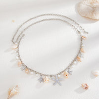 Thumbnail for Boho Silver Tone Pearl Conch Starfish Tassel Waist Chain - ArtGalleryZen