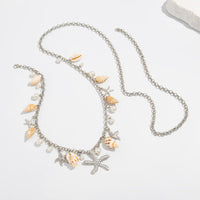 Thumbnail for Boho Silver Tone Pearl Conch Starfish Tassel Waist Chain - ArtGalleryZen