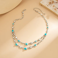 Thumbnail for Boho Silver Tone Turquoise Inlaid Necklace Bracelet - ArtGalleryZen