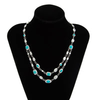 Thumbnail for Boho Silver Tone Turquoise Inlaid Necklace Bracelet - ArtGalleryZen