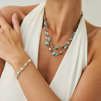 Thumbnail for Boho Silver Tone Turquoise Inlaid Necklace Bracelet - ArtGalleryZen