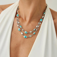 Thumbnail for Boho Silver Tone Turquoise Inlaid Necklace Bracelet - ArtGalleryZen