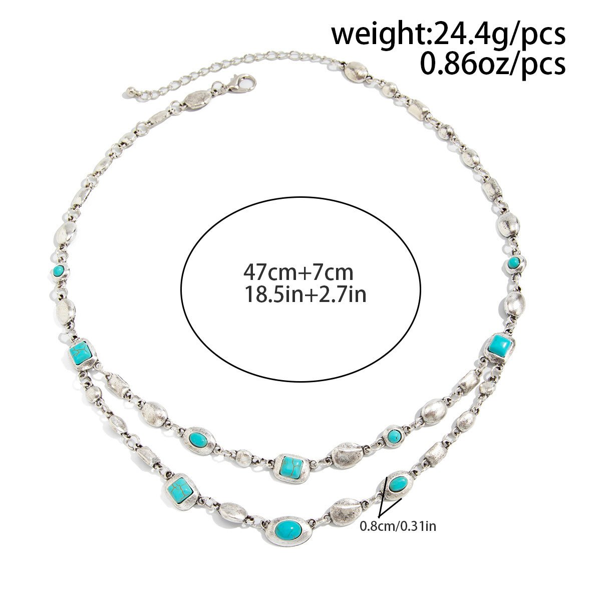 Boho Silver Tone Turquoise Inlaid Necklace Bracelet - ArtGalleryZen