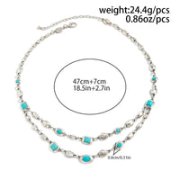 Thumbnail for Boho Silver Tone Turquoise Inlaid Necklace Bracelet - ArtGalleryZen