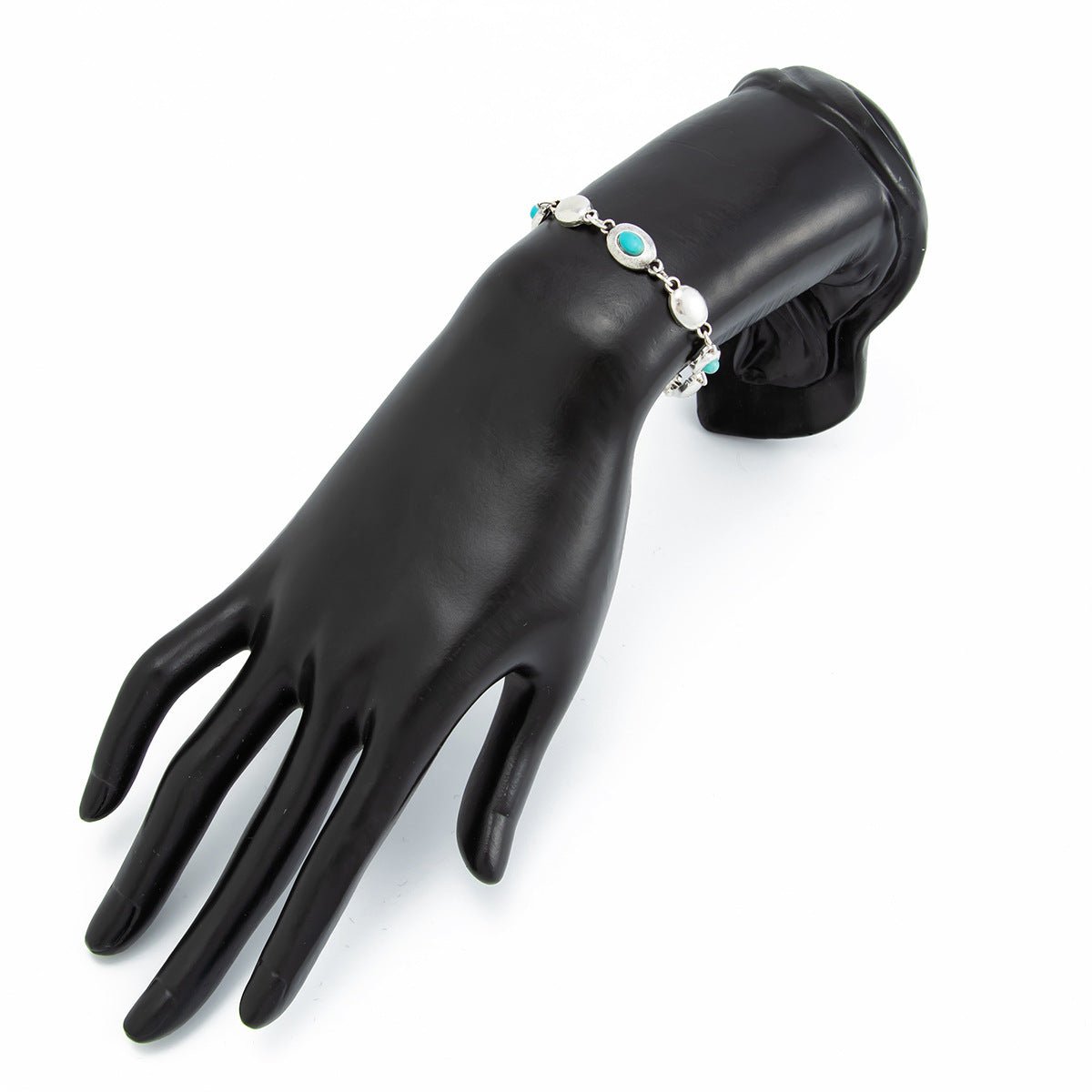 Boho Silver Tone Turquoise Inlaid Necklace Bracelet - ArtGalleryZen