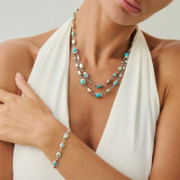 Thumbnail for Boho Silver Tone Turquoise Inlaid Necklace Bracelet - ArtGalleryZen