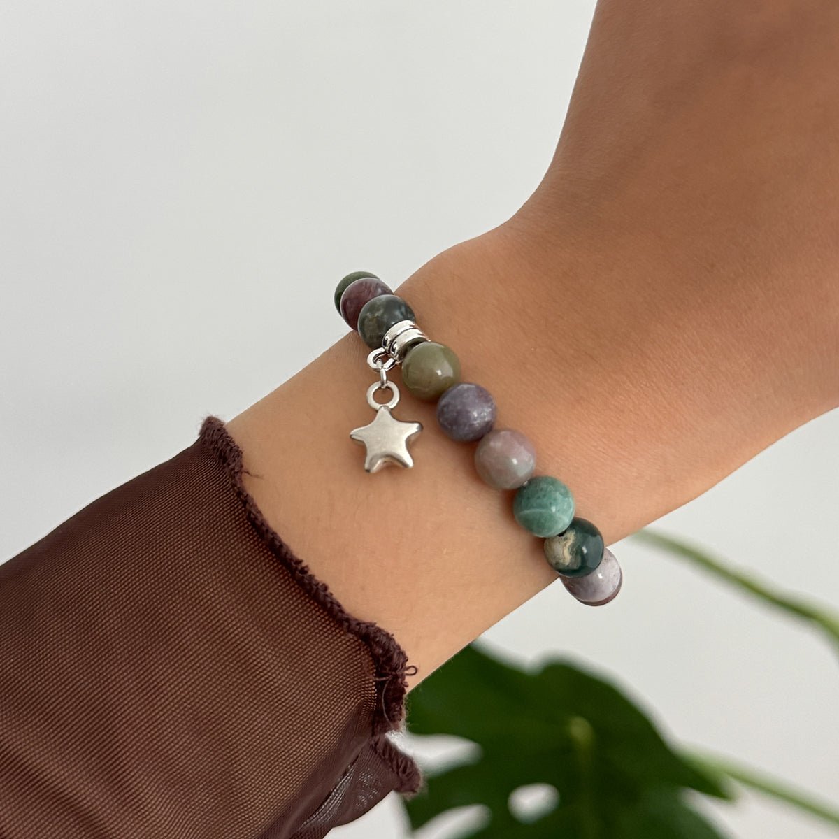 Boho Star Pendant Chalcedony Beaded Bracelet - ArtGalleryZen