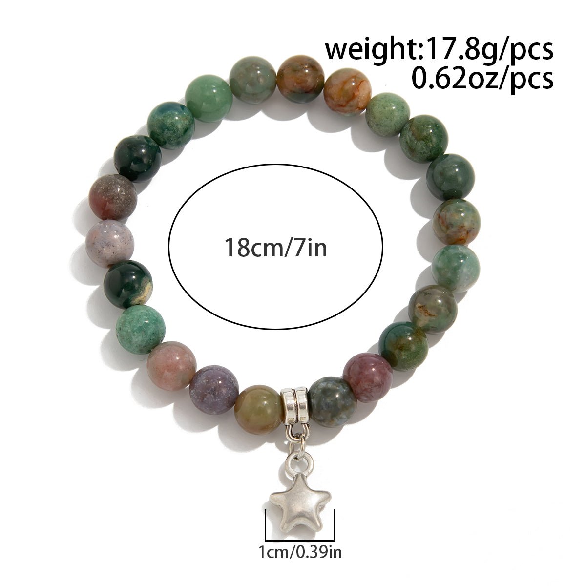 Boho Star Pendant Chalcedony Beaded Bracelet - ArtGalleryZen