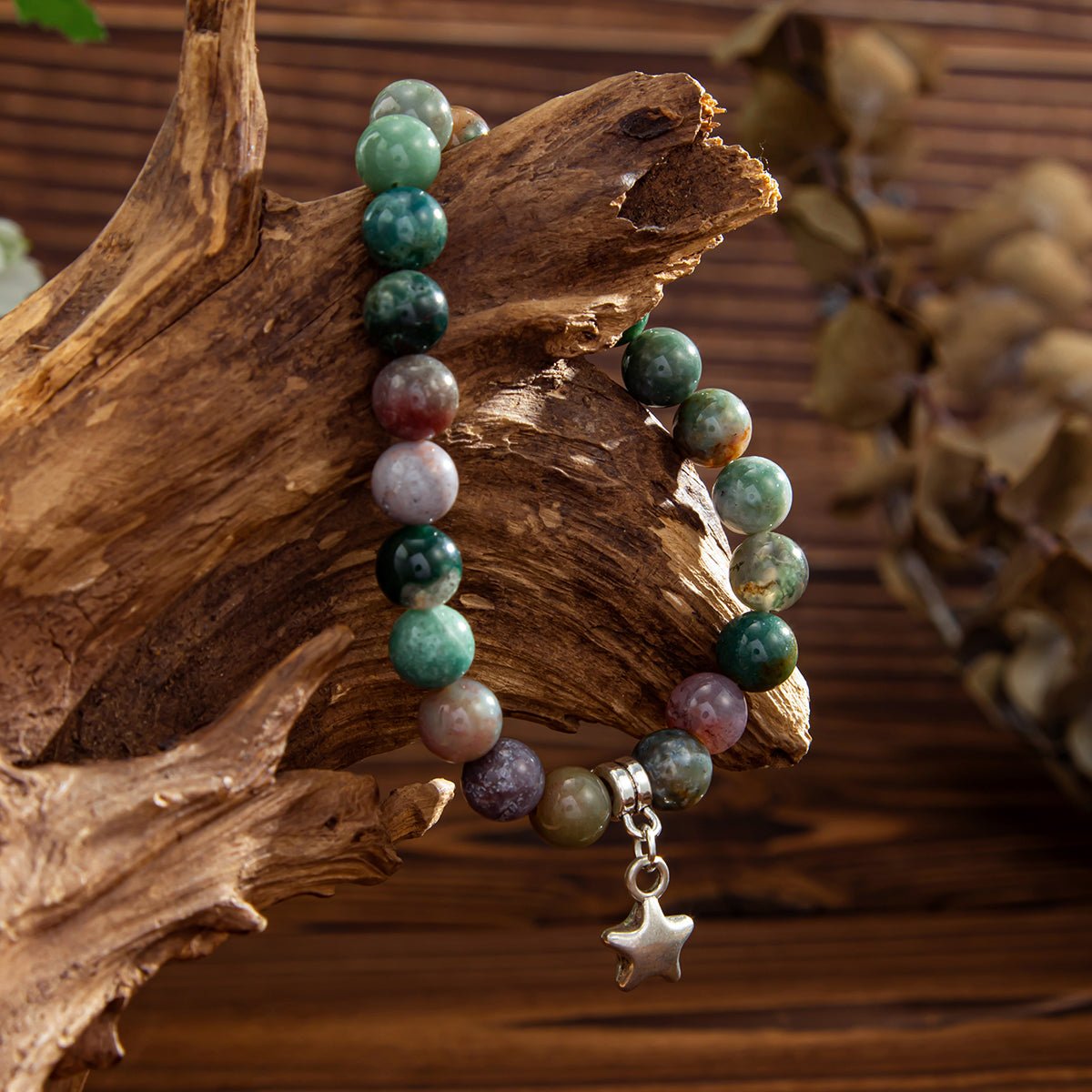 Boho Star Pendant Chalcedony Beaded Bracelet - ArtGalleryZen