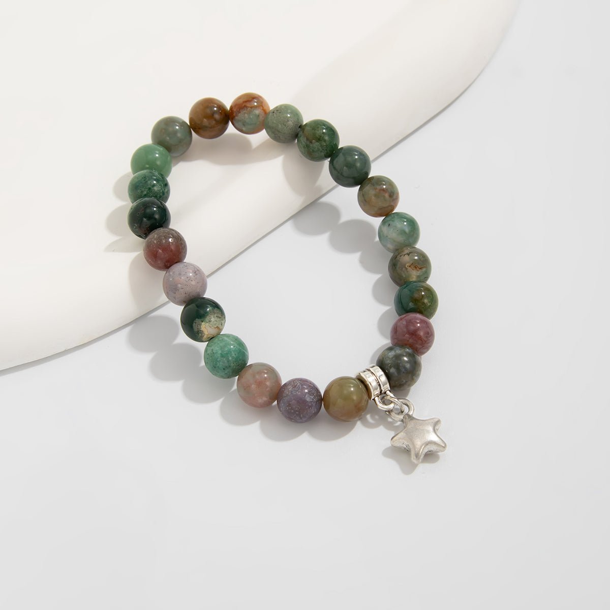 Boho Star Pendant Chalcedony Beaded Bracelet - ArtGalleryZen
