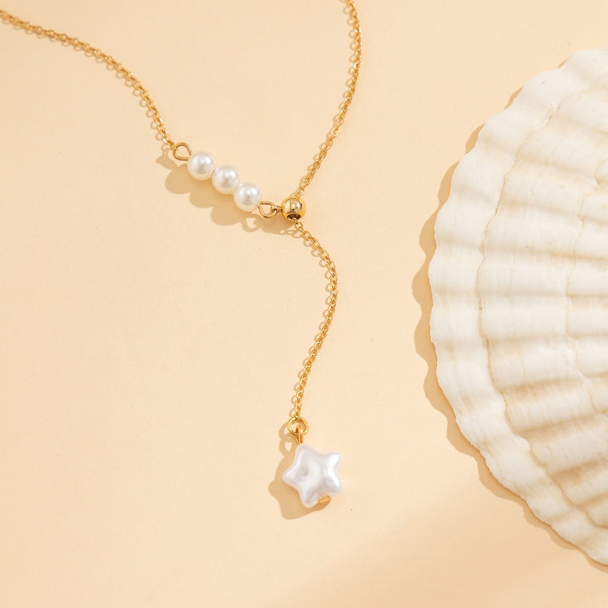 Boho Star Pendant Pearl Chain Y Necklace - ArtGalleryZen