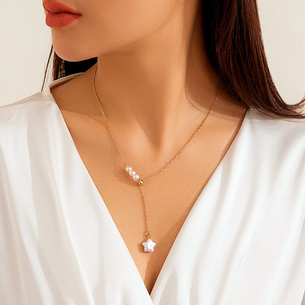 Boho Star Pendant Pearl Chain Y Necklace - ArtGalleryZen