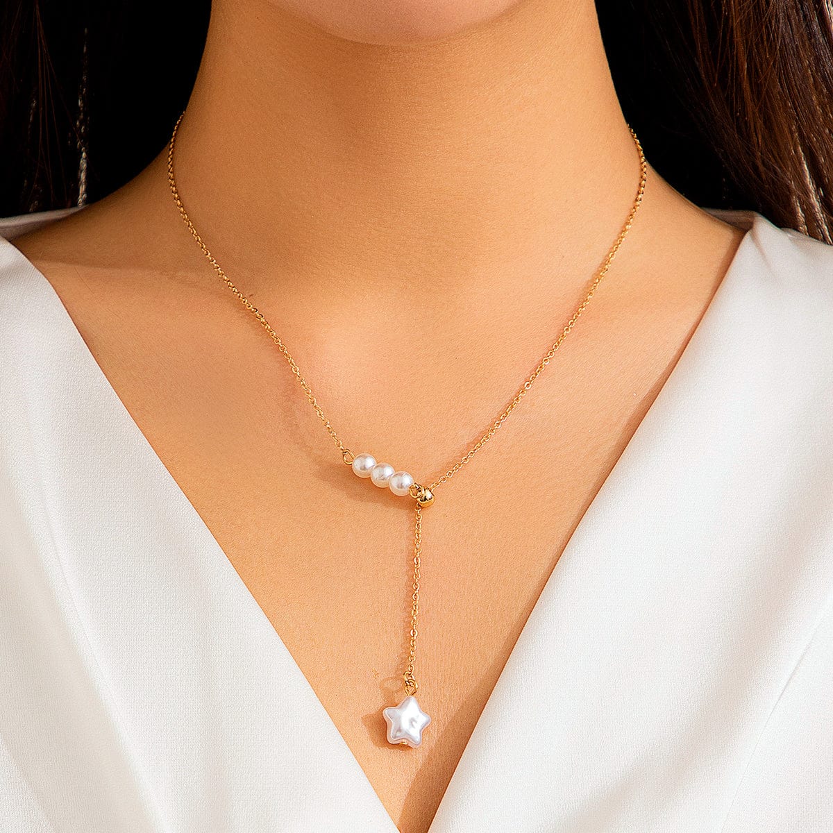 Boho Star Pendant Pearl Chain Y Necklace - ArtGalleryZen