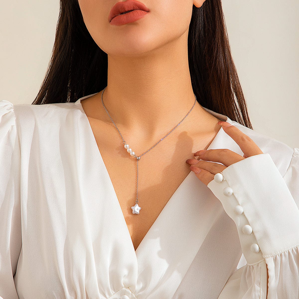 Boho Star Pendant Pearl Chain Y Necklace - ArtGalleryZen
