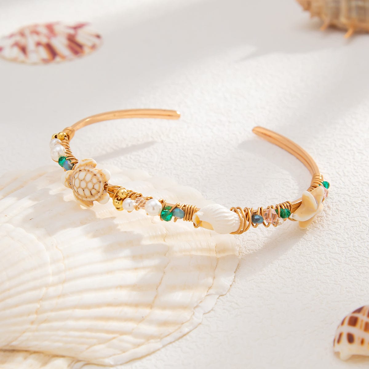 Boho Starfish Conch Turtle Crystal Arm Cuff - ArtGalleryZen