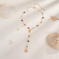 Thumbnail for Boho Starfish Shell Pendant Turquoise Stone Chain Y Necklace - ArtGalleryZen