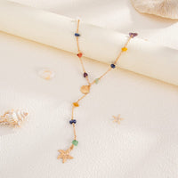 Thumbnail for Boho Starfish Shell Pendant Turquoise Stone Chain Y Necklace - ArtGalleryZen