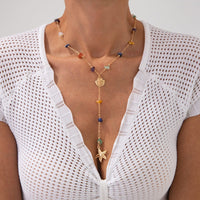 Thumbnail for Boho Starfish Shell Pendant Turquoise Stone Chain Y Necklace - ArtGalleryZen