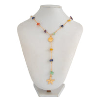 Thumbnail for Boho Starfish Shell Pendant Turquoise Stone Chain Y Necklace - ArtGalleryZen