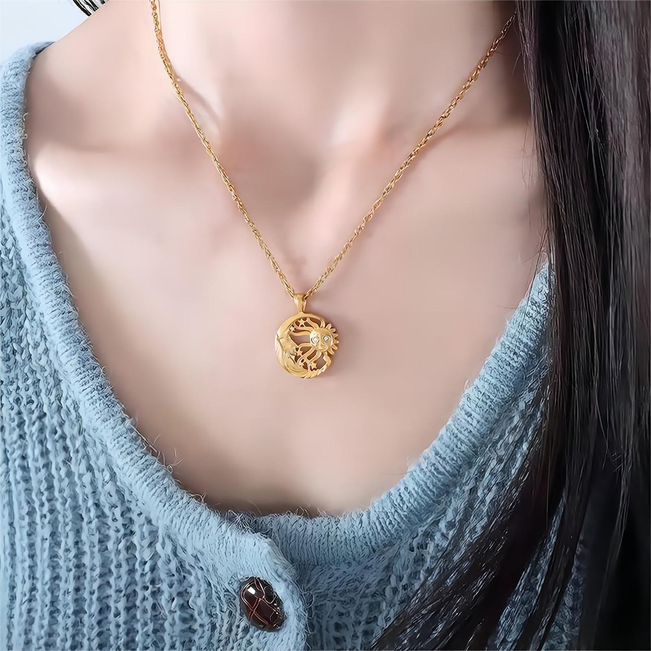 Boho Sun and Moon Celestial Necklace - ArtGalleryZen