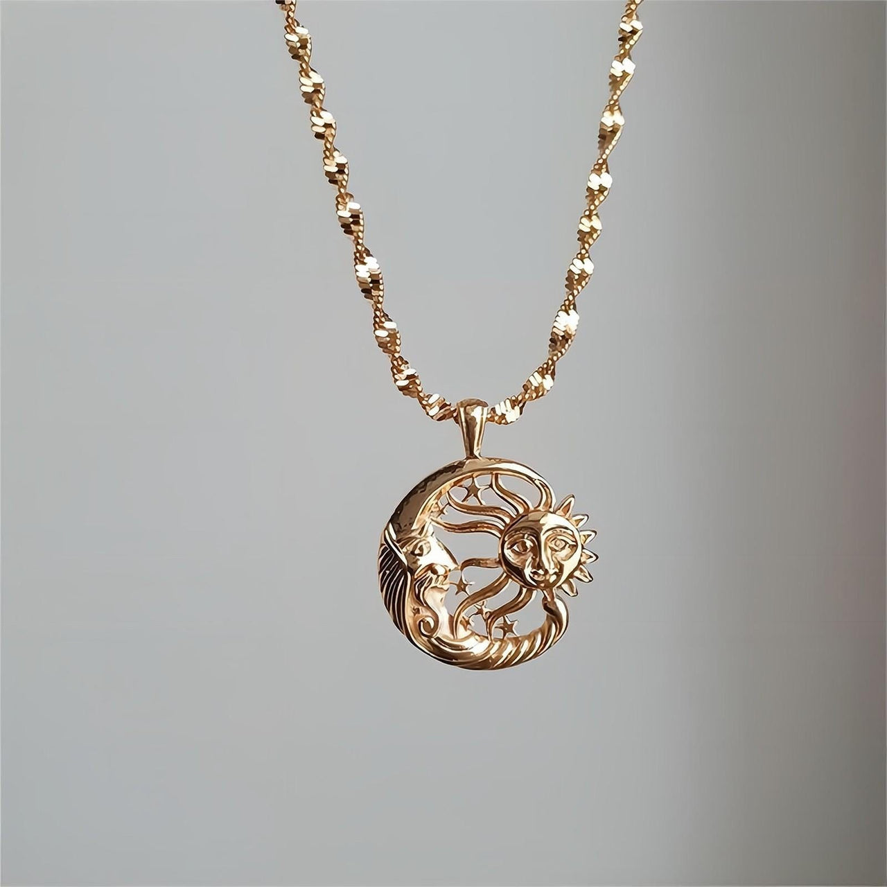 Copper Sun Celestial Necklace with Copper Chain